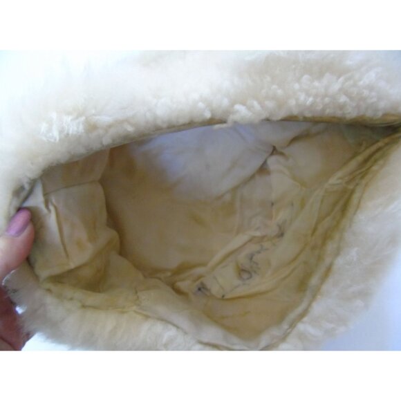 Vtg Lamb Wool Hat Beige Cossack 1950\'s Fully Lined 22\